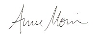 Signature for Anne Morris, Dance Project Executive Director.